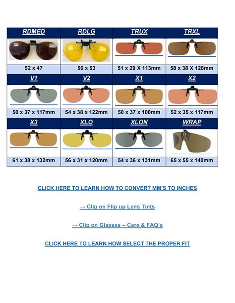 clip-on sunglasses size chart|clip on sunglasses custom sizing.